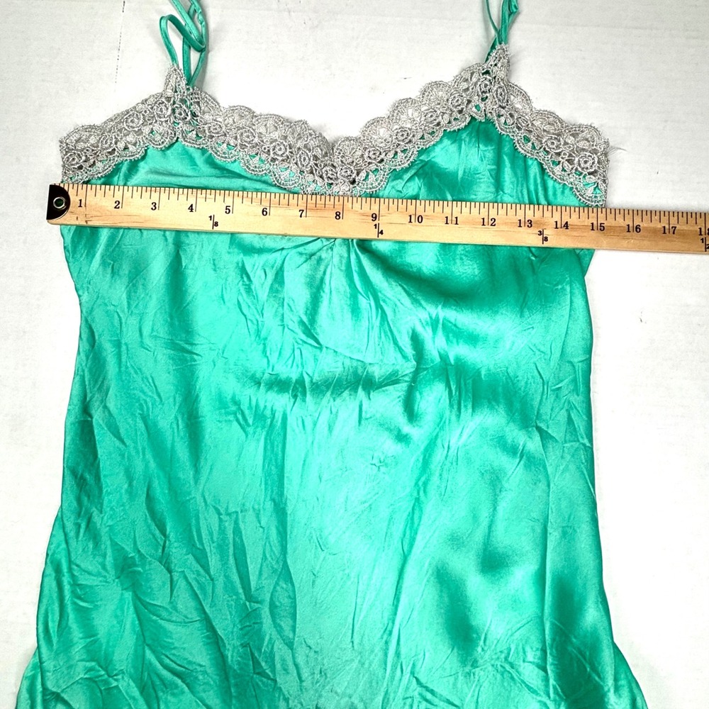 VTG Charlotte Y2K Seafoam Green 100% Silk Cami Top Medium Crochet Trim EUC - Picture 4 of 7